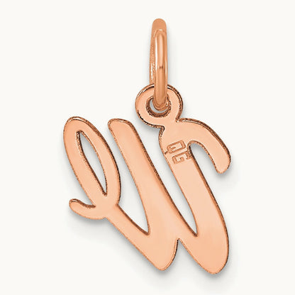 Small Script Letter W Initial Charm, 14K Rose Gold