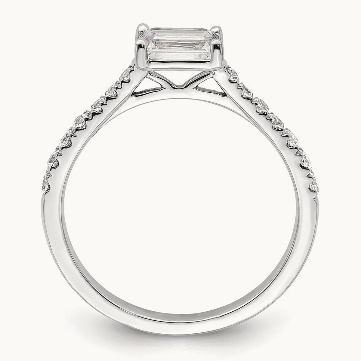 East West 3/4ct Emerald Semi-Mount Eng. Dia Ring, 14K White Gold