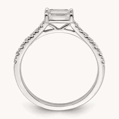 East West 3/4ct Emerald Semi-Mount Eng. Dia Ring, 14K White Gold