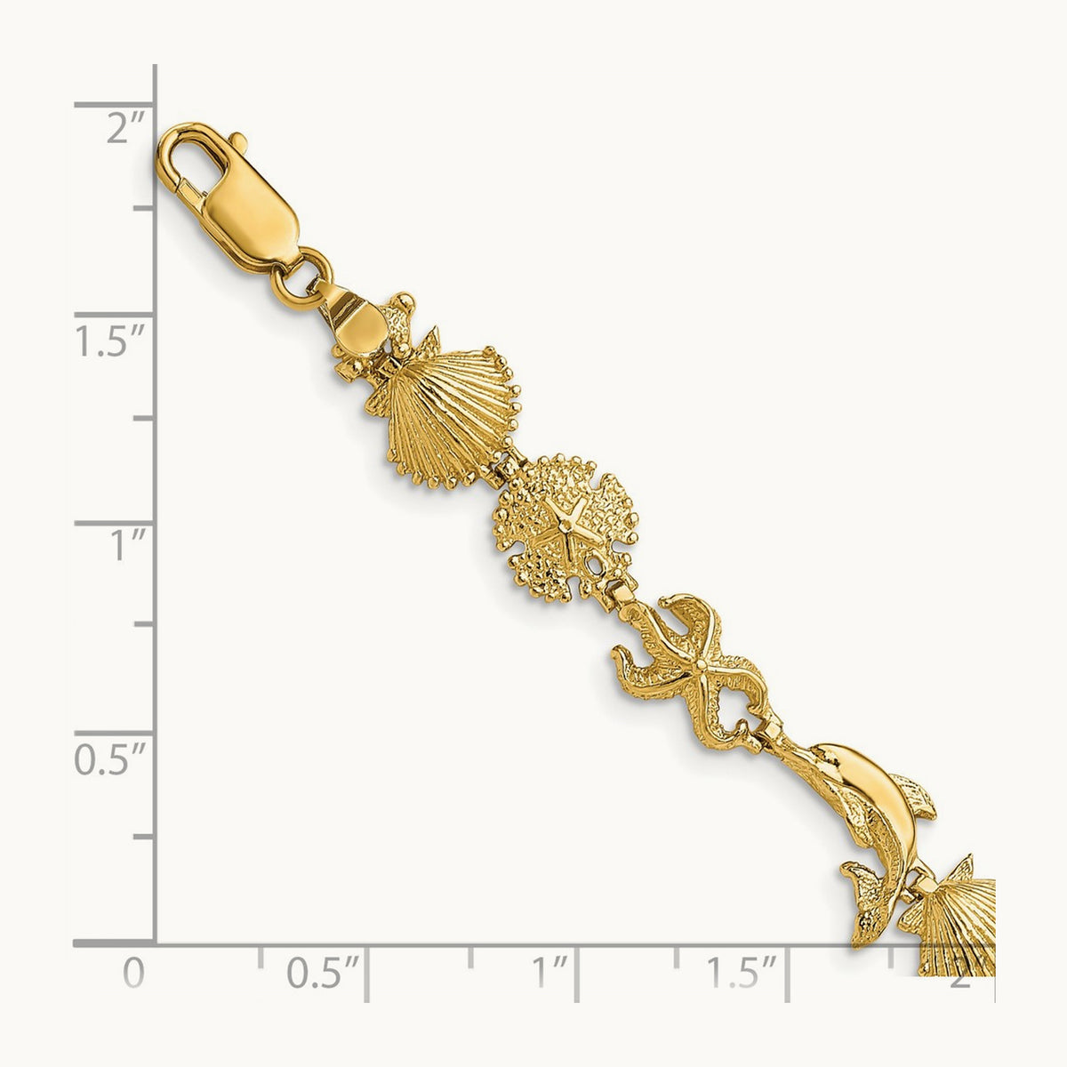 Dolphin and Sea Shells Bracelet, 14K