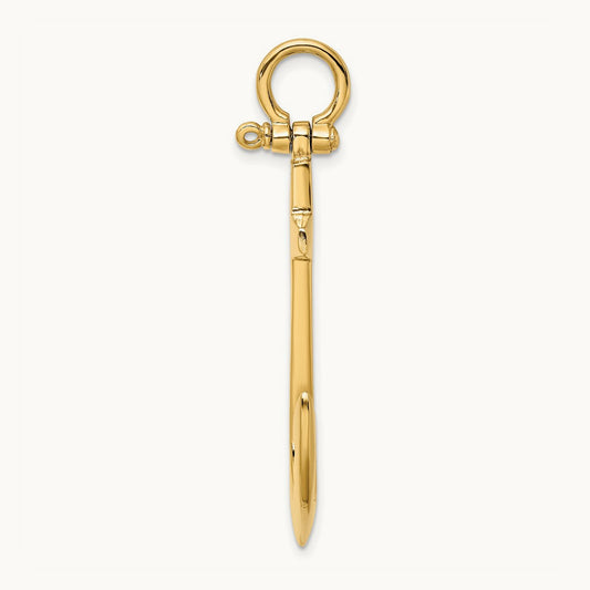 3-D Polished Large Anchor with Shackle Bail Charm — 14K Yellow Gold
