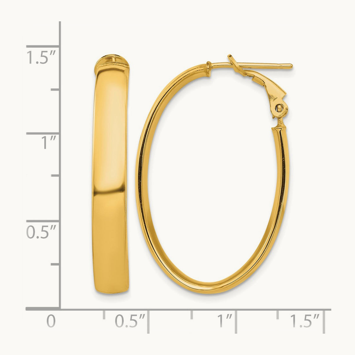 High Polished Oval Omega Back Hoop Earrings — 14K Yellow Gold