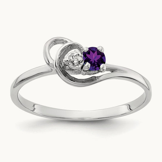 Amethyst AA Diamond ring, 3mm, 14K White Gold