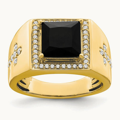 Onyx Side Cross Men's Ring, 0.50 ct tw Lab-Grown Diamond — photo set
