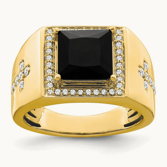 Onyx Side Cross Men's Ring, 0.50 ct tw Lab-Grown Diamond — photo set