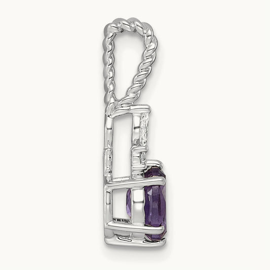 Polished Diamond and Amethyst Twisted Chain Slide — 14K White Gold