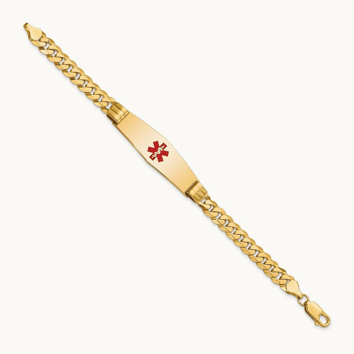 Medical Soft Diamond Shape Red Enamel Curb Link ID Bracelet, 14K