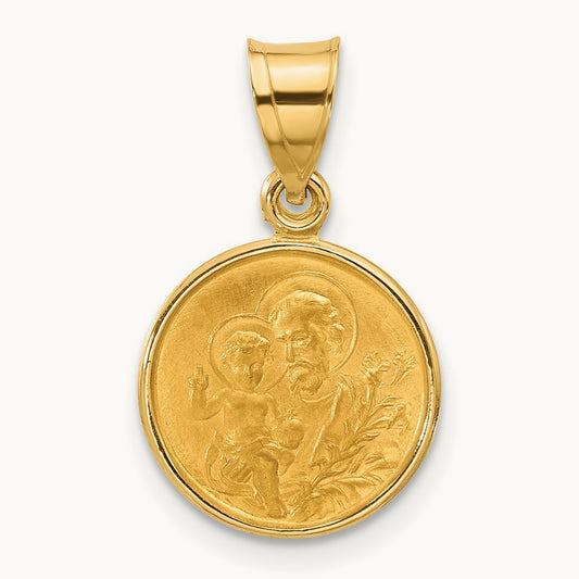 Polished and Satin Solid St Joseph Medal, 14K