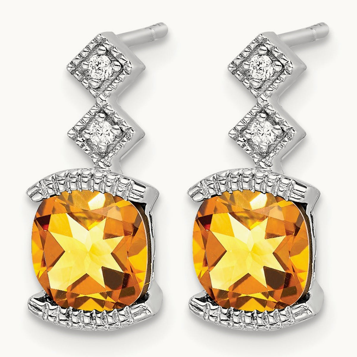 Citrine and Diamond Earrings — 14K White Gold