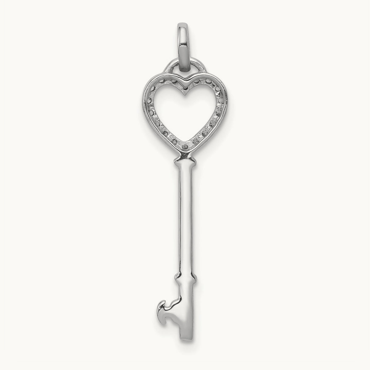 Diamond Heart Key Pendant, 14K White Gold