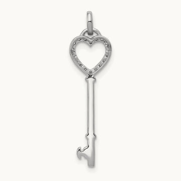 Diamond Heart Key Pendant, 14K White Gold