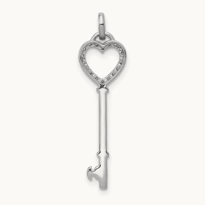 Diamond Heart Key Pendant, 14K White Gold