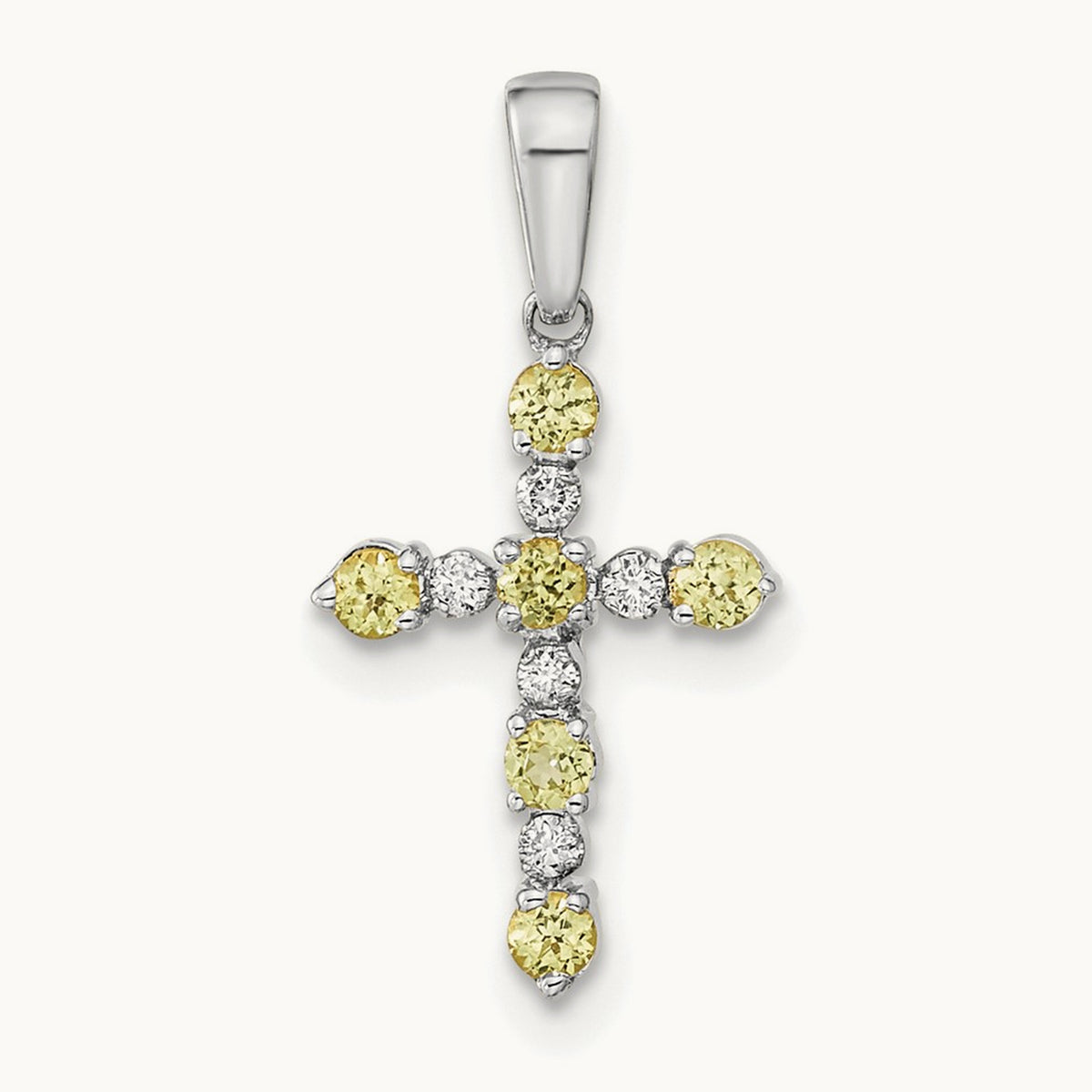 Peridot and Diamond Cross Pendant, 14K White Gold