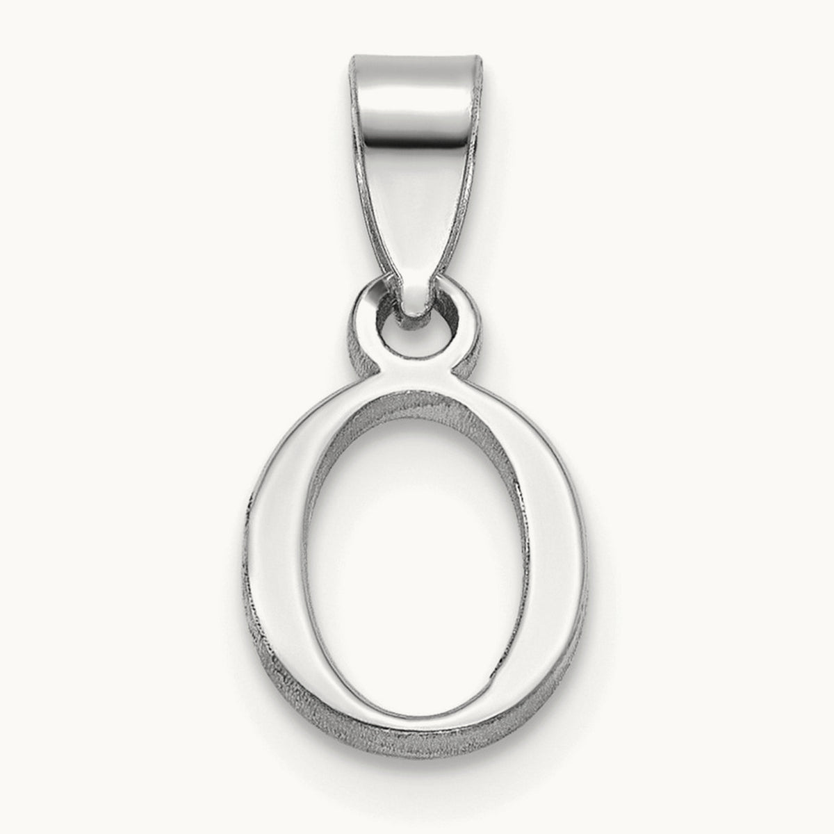 Polished Block Initial Pendant — 14K White Gold, O