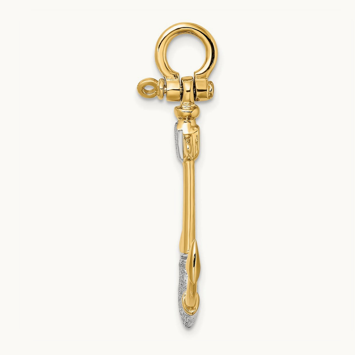 w/Rhodium 3-D Textured Anchor W/ Shackle Bail Charm, 14K