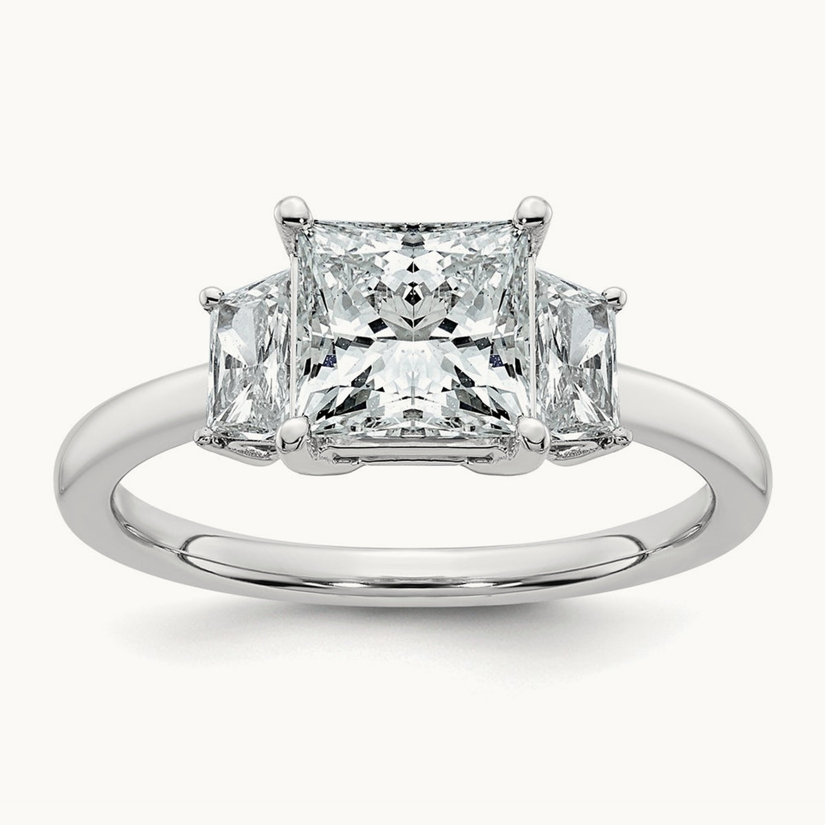 Princess & Trapezoid Engagement Ring — 14K White Gold, 2 ct, 7