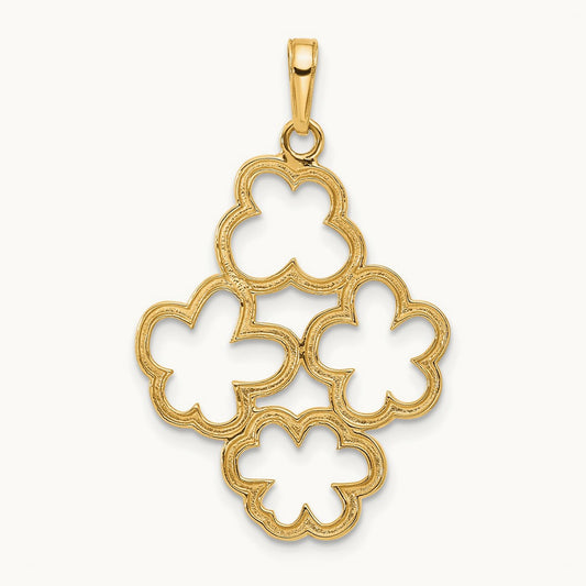 Polished and D/C Flowers Pendant, 14K with White Rhodium