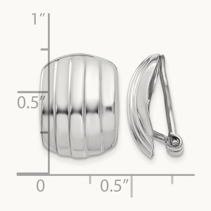 Polished Ribbed Non-pierced Omega Back Earrings, 14K White Gold