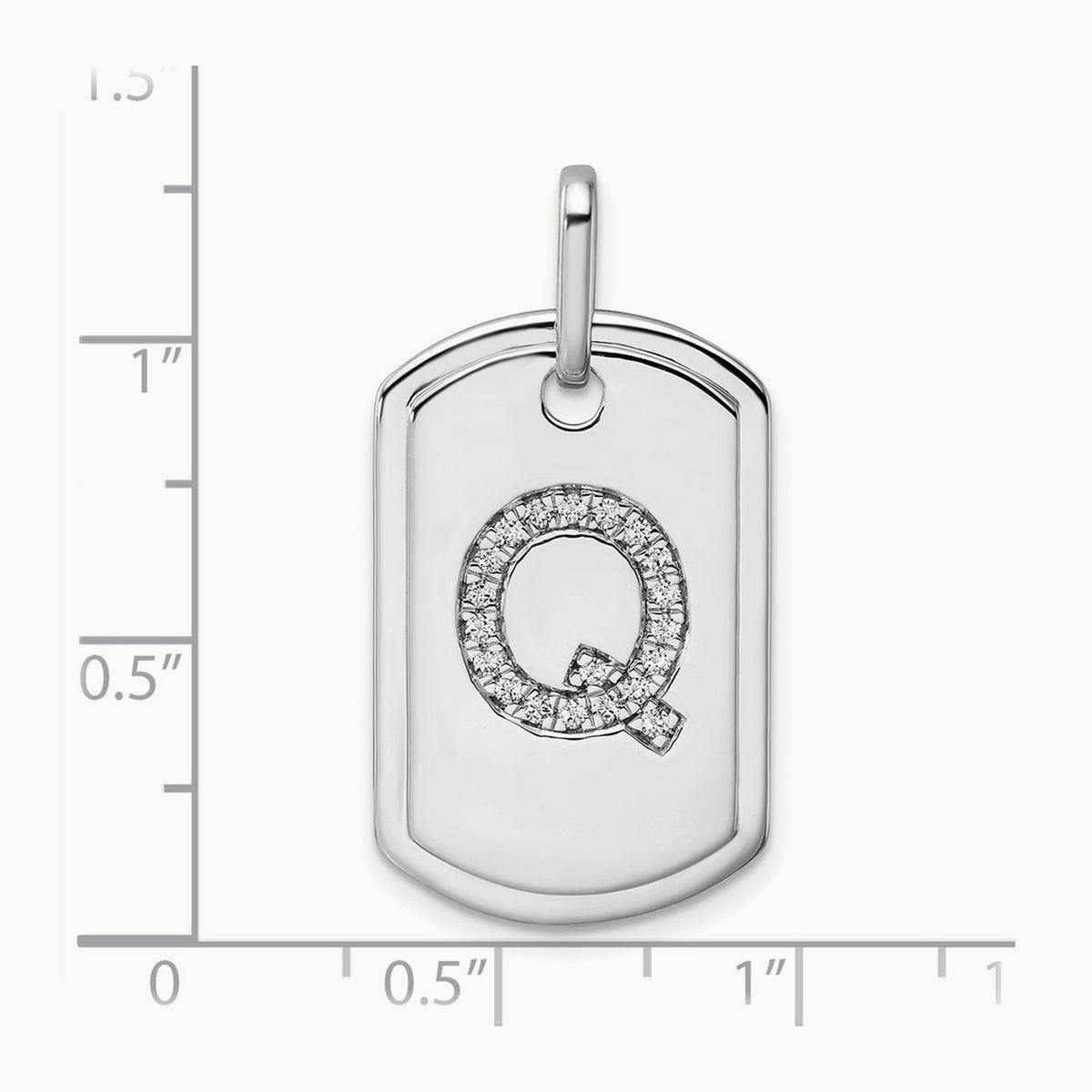Diamond Dog Tag Charm — 14K White Gold, Q