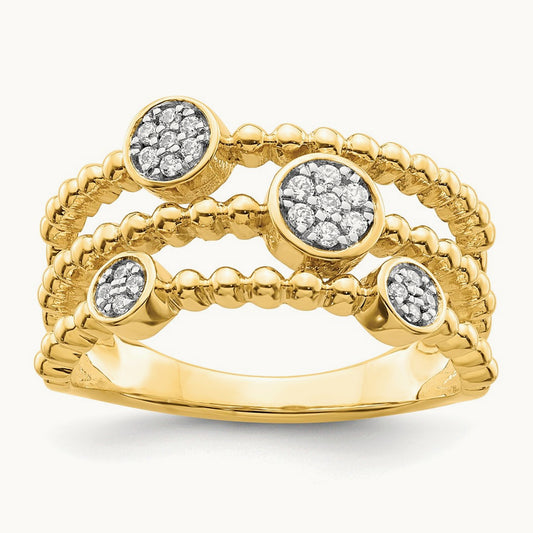 Polished Pave Circles Multi-band Diamond Ring, 14K