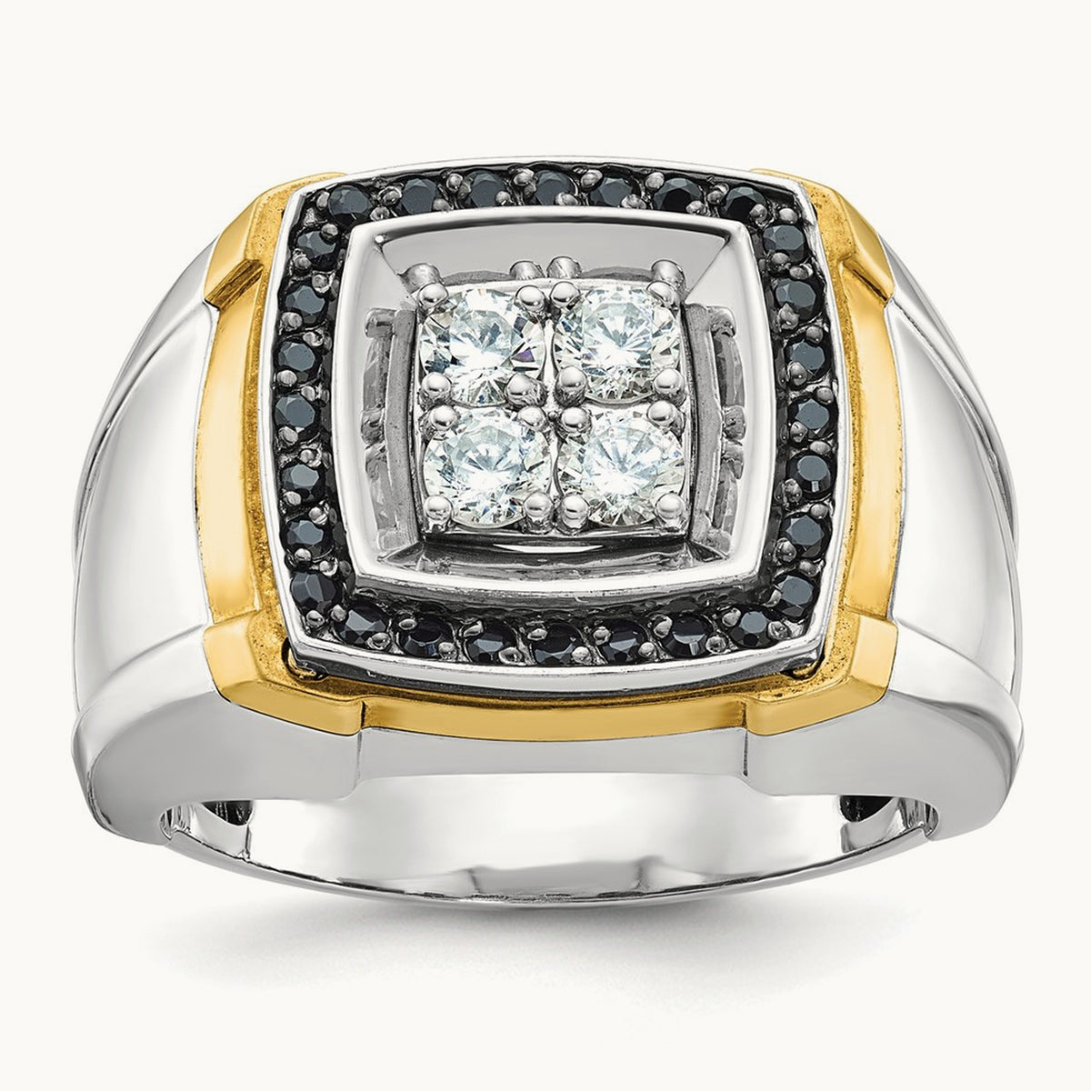 14ktt IBGoodman Men's Polished Black & White Dia Square Cluster Ring