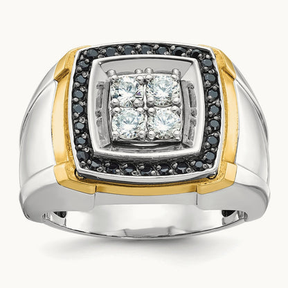 14ktt IBGoodman Men's Polished Black & White Dia Square Cluster Ring