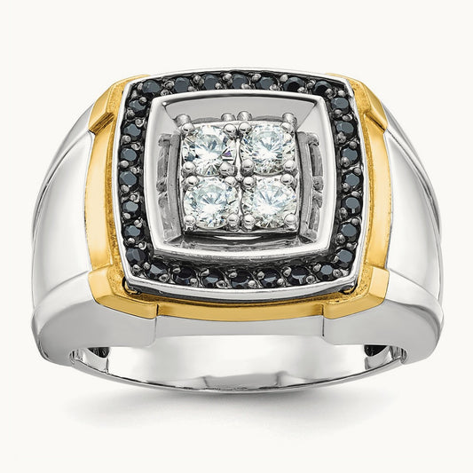 14ktt IBGoodman Men's Polished Black & White Dia Square Cluster Ring