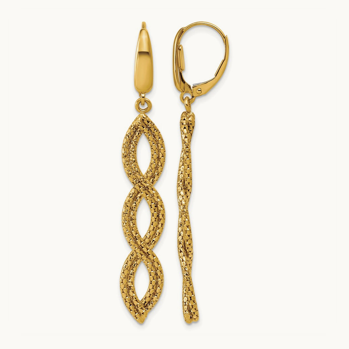 Polished Fancy Woven Dangle Leverback Earrings, 14K — Leslie's