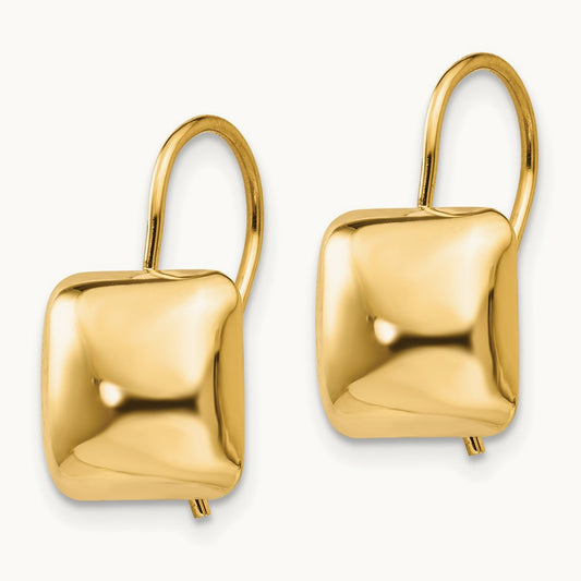 Polished Puffed Square Kidney Wire Earrings, 9.5mm, 14K