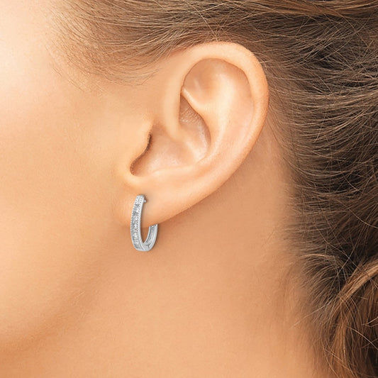 Diamond Oval Hinged Hoop Earrings — 14K White Gold