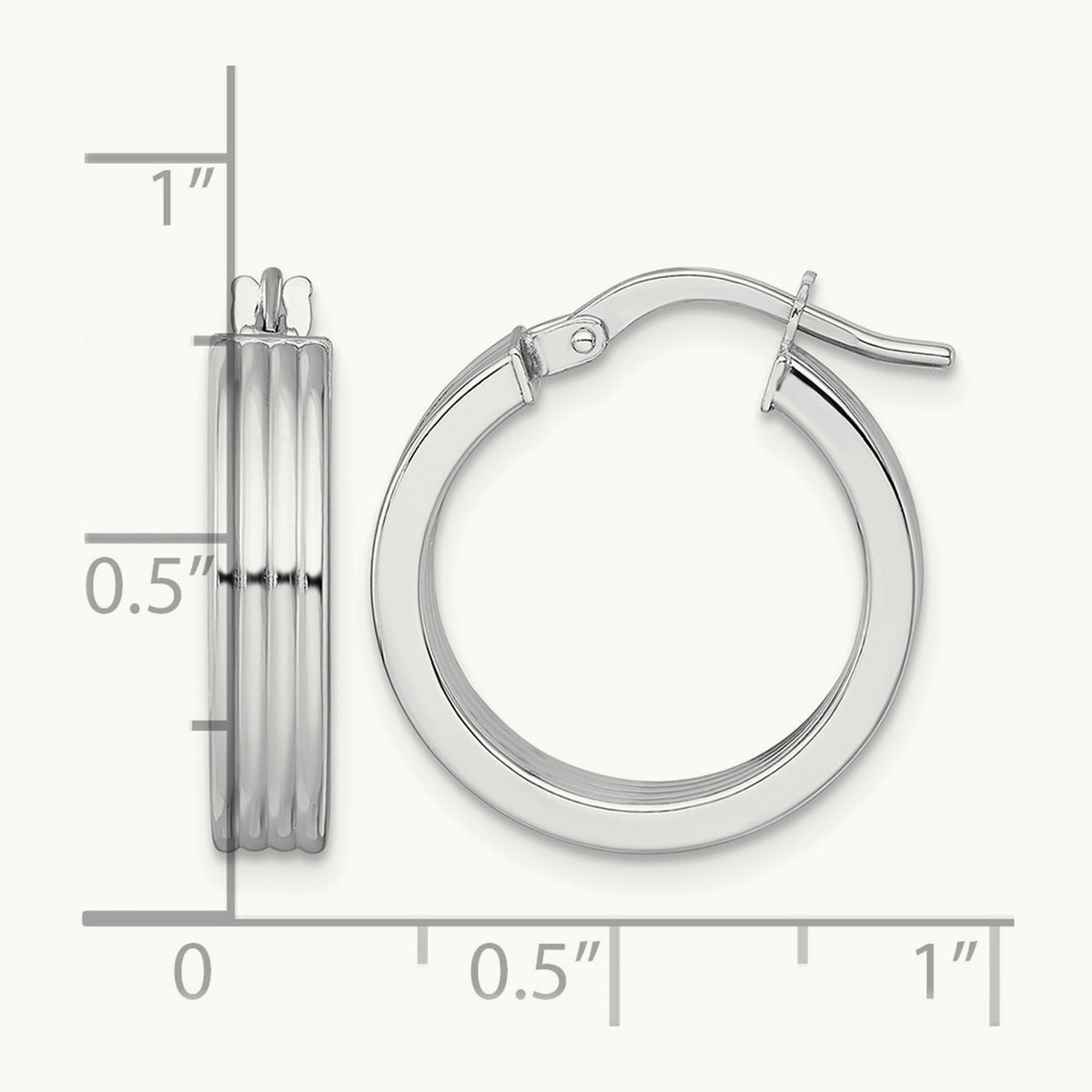 Polished Grooved Hoop Earrings — 14K White Gold, 20mm