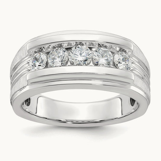 IBGoodman Men's Polished & Brushed 5-Stone Diamond Ring, 14K White Gold