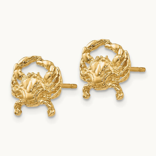 Crab Post Earrings, 14K