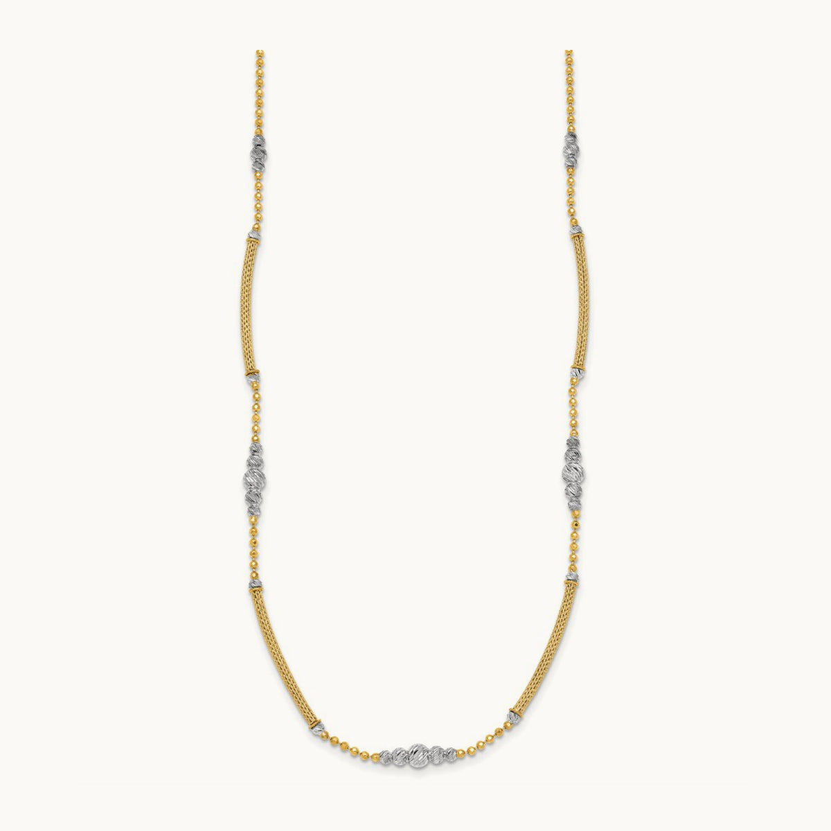 Woven Bars and D/C Beads Necklace, 14K Two-tone