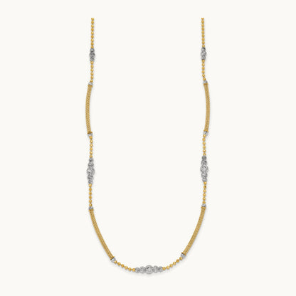Woven Bars and D/C Beads Necklace, 14K Two-tone