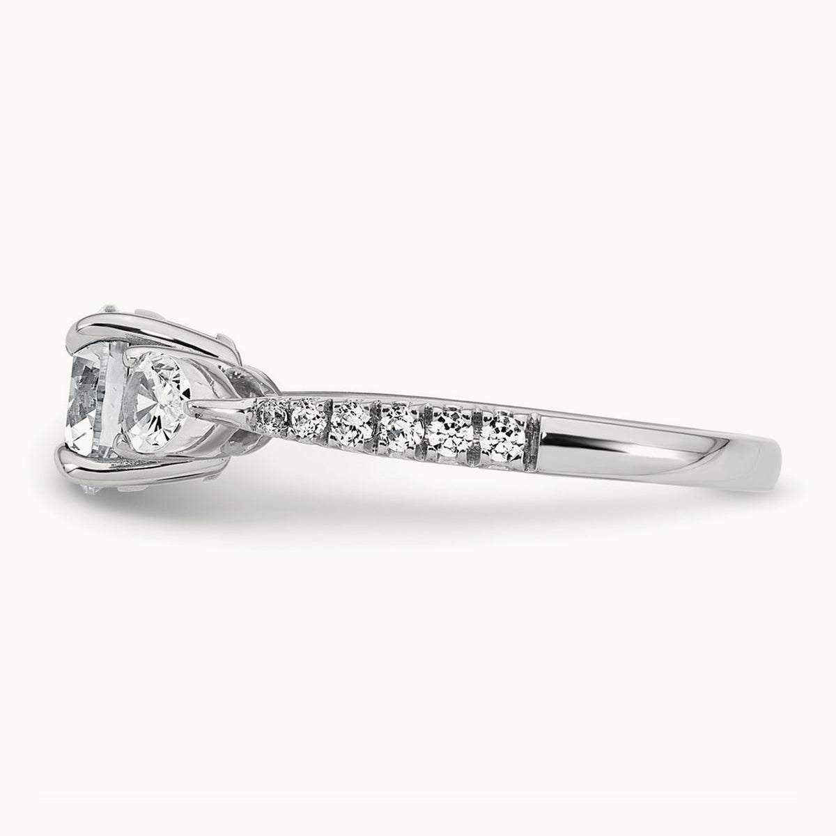Round Center Semi-Mount 3 Stone Engagement Ring, 0.50-0.75 ct tw Lab-Grown Diamond — 5/8 ct (holds 1 ct center), 14K White Gold