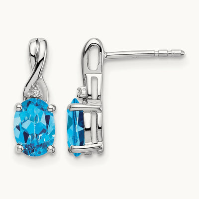 Oval Blue Topaz and Diamond Earrings, 14K White Gold