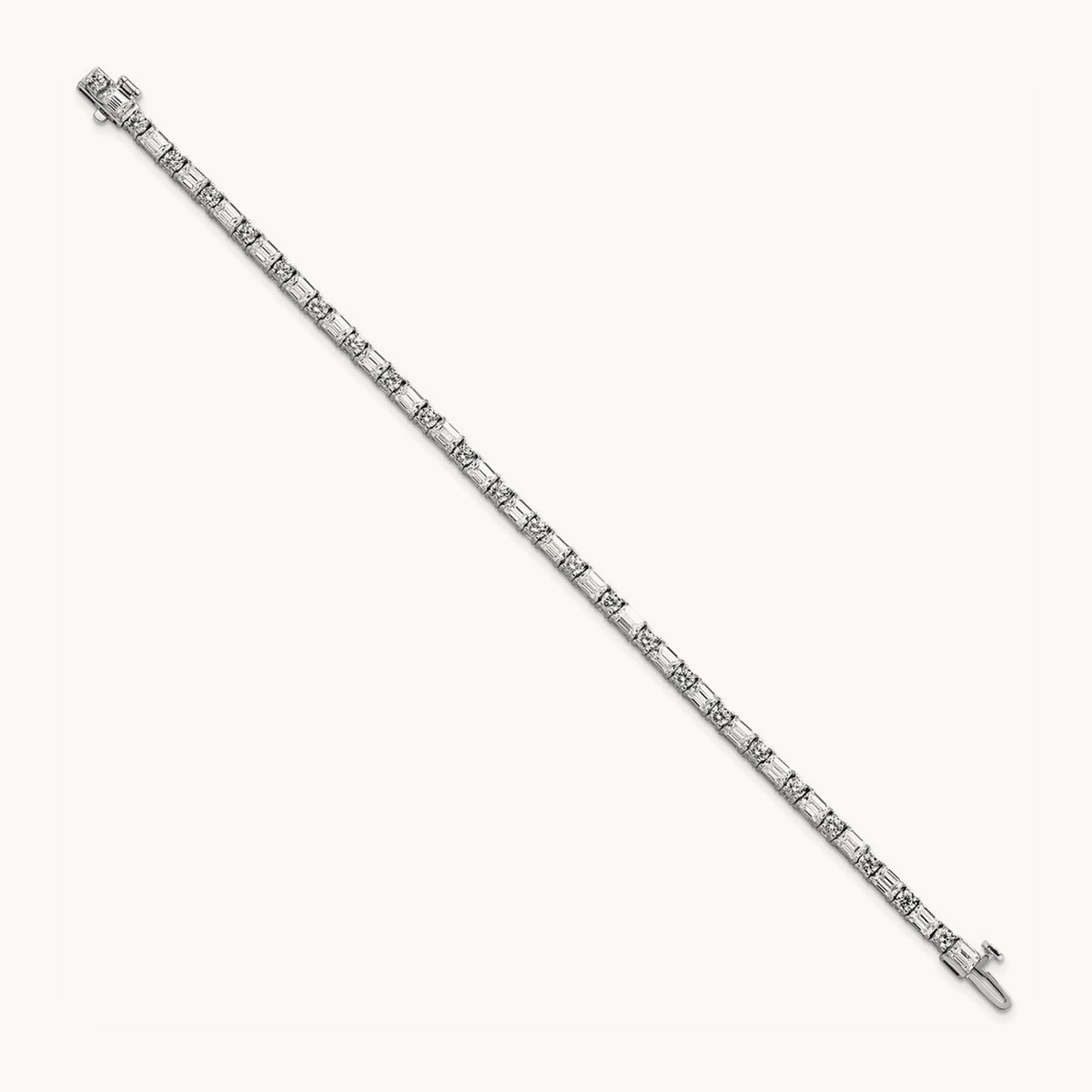 Emerald/Round Tennis Bracelet, 7.00 ct tw Lab-Grown Diamond — 14K White Gold