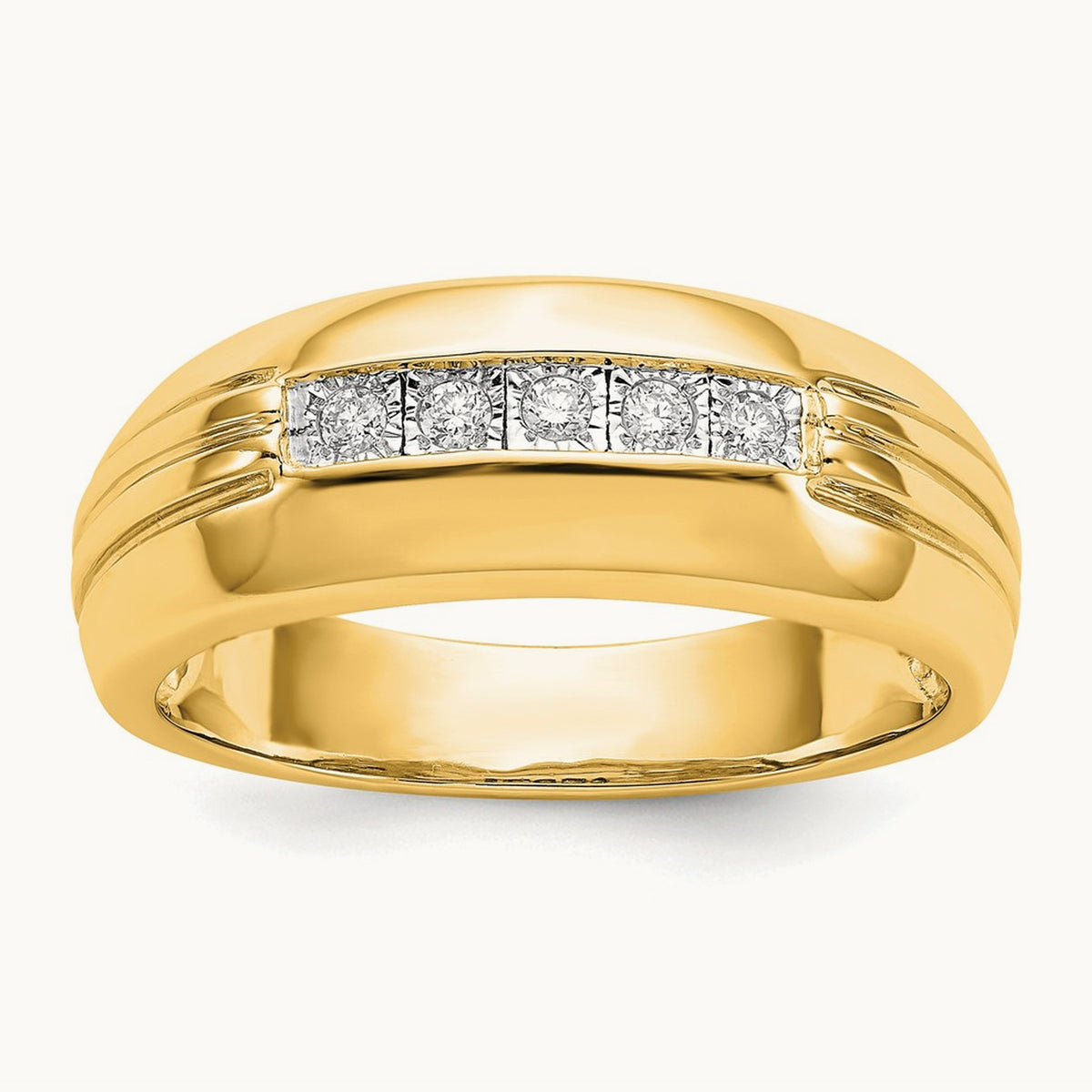 Diamond 5-stone Men's Ring — 14K Yellow Gold