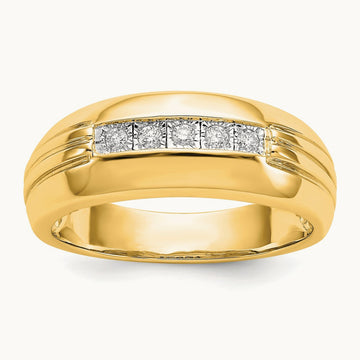 Diamond 5-stone Men's Ring — 14K Yellow Gold