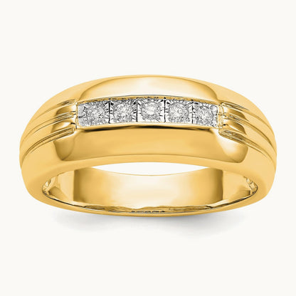 Diamond 5-stone Men's Ring — 14K Yellow Gold