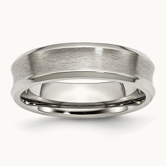Brushed/Polished Concave Beveled Edge Band, 6mm, Stainless Steel