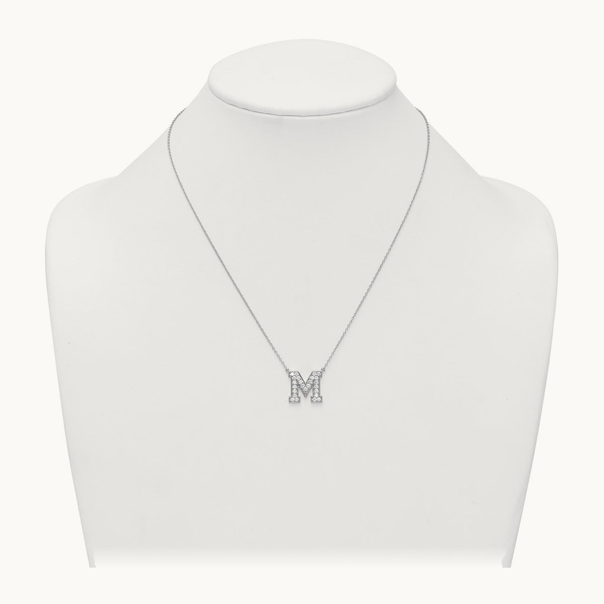 Initial Necklace — 14K White Gold, M, 5/8 ct