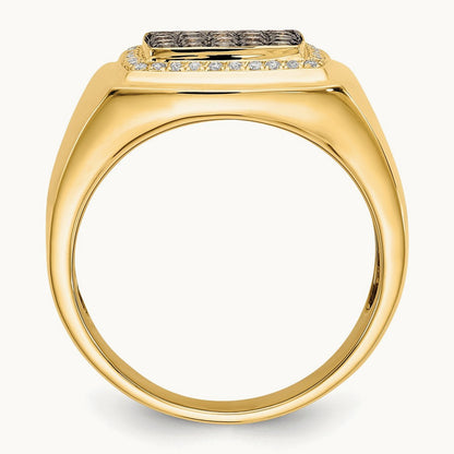 Champagne and White Diamond Mens Ring, 14K