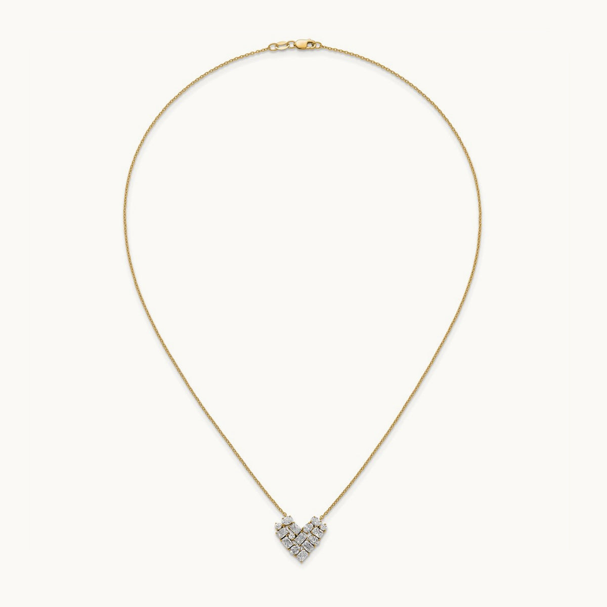 Cluster Heart Necklace, 1.25 ct tw Lab-Grown Diamond — 14K Yellow Gold