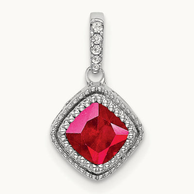 Cushion Ruby and Diamond Pendant — 14K White Gold