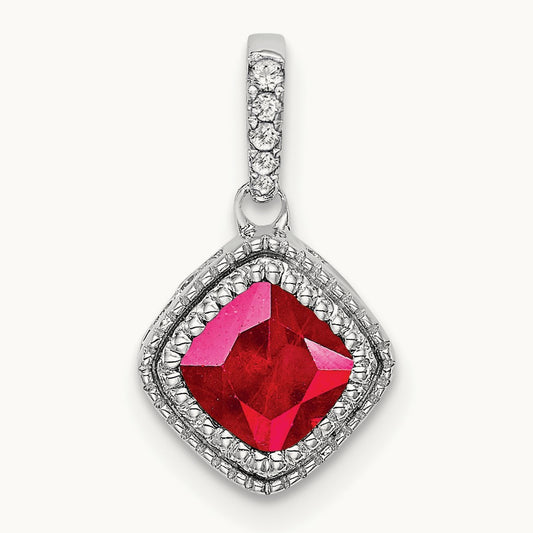 Cushion Ruby and Diamond Pendant — 14K White Gold