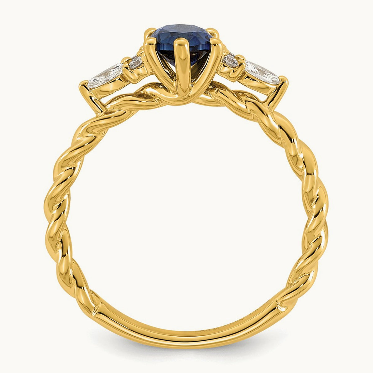 Polished Diamond and Lab Created Sapphire Twisted Ring — 14K Yellow Gold