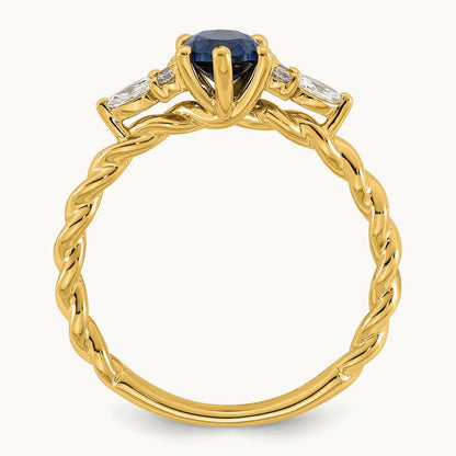 Polished Diamond and Lab Created Sapphire Twisted Ring — 14K Yellow Gold