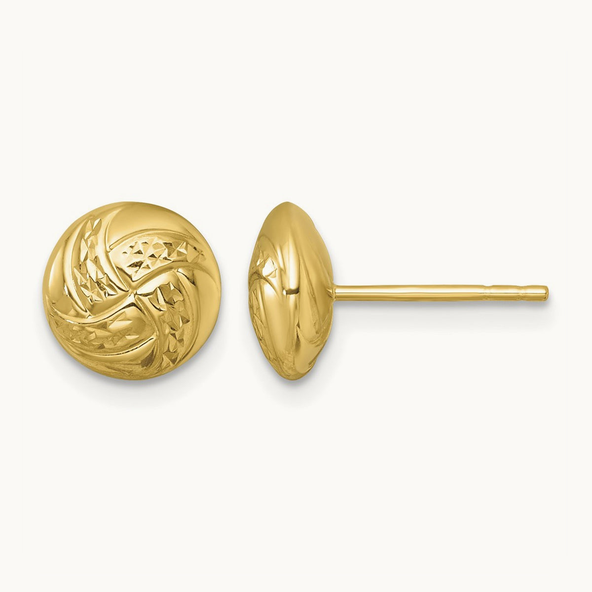 Polished Textured Post Earrings — 14K Yellow Gold